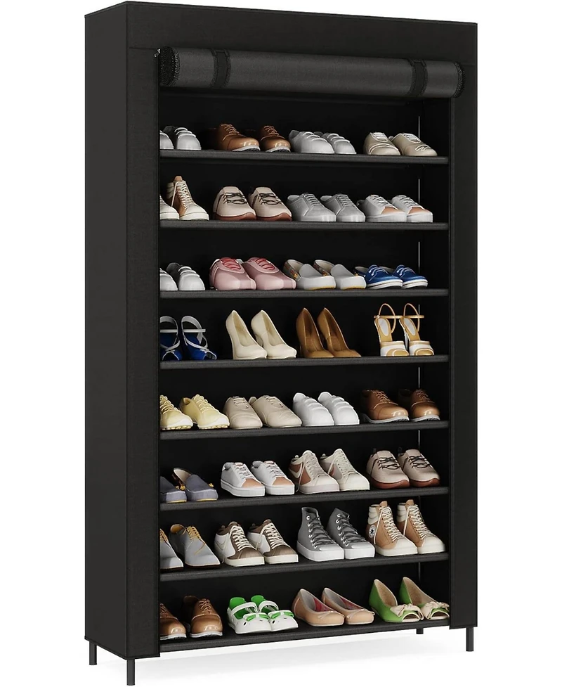 Tribesigns 10 Tier Shoes Rack with Cover,50 Pair Large Shoe Stand, Non-Woven Storage Cabinet
