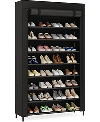 Tribesigns 10 Tier Shoes Rack with Cover,50 Pair Large Shoe Stand, Non-Woven Storage Cabinet