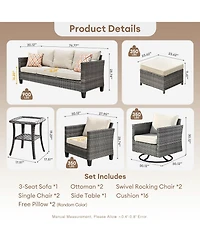Xizzi 8 Piece Outdoor Patio Furniture Set,High Back Wicker Sofa Couch with 360° Swivel Rocking Chairs,Rattan Chairs and Ottoman Conversation Set
