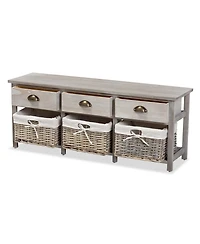 Baxton Studio Mabyn Modern and Contemporary Light Grey Finished Wood 3-Drawer Storage Bench with Baskets