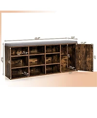 9-cube Adjustable Storage Shoe Bench with Padded Cushion