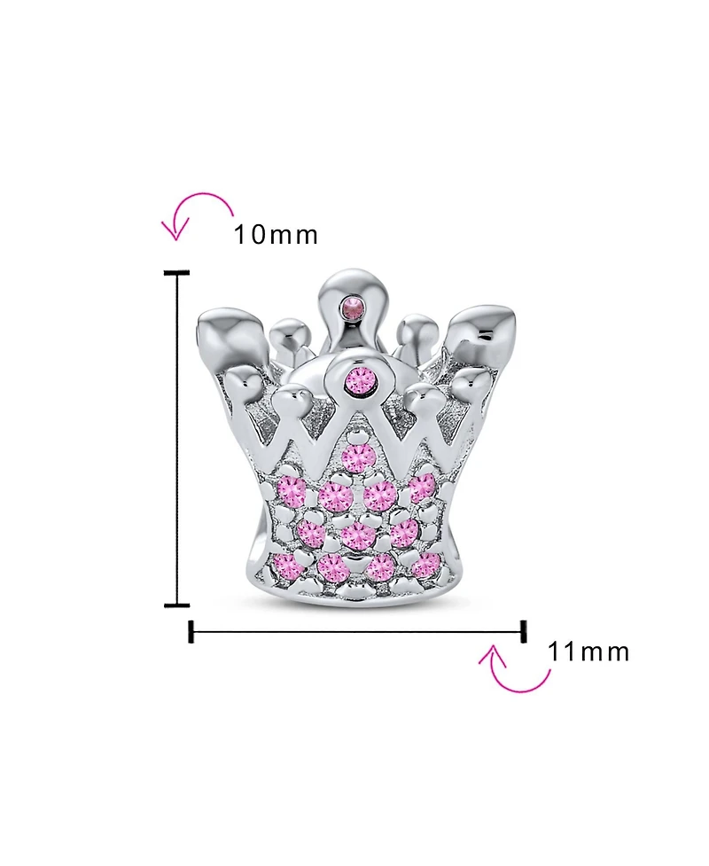 Bling Jewelry Princess Queen Crown Pink Fuchsia Crystal Bead Charm European Bracelet