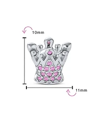 Bling Jewelry Princess Queen Crown Pink Fuchsia Crystal Bead Charm European Bracelet