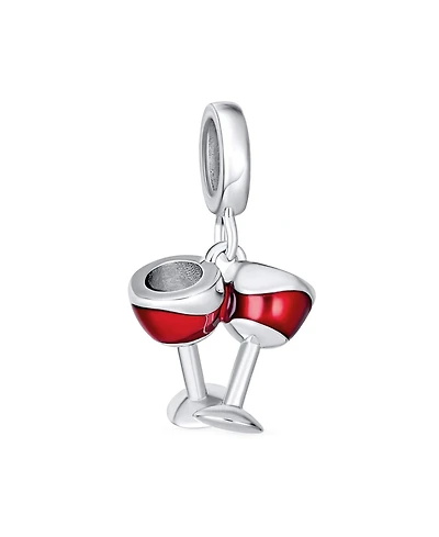 Bling Jewelry Celebration Toast Red Wine Glass Charm Bead Enamel Sterling Silver Bracelet