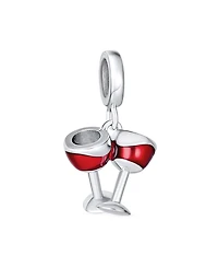 Bling Jewelry Celebration Toast Red Wine Glass Charm Bead Enamel Sterling Silver Bracelet