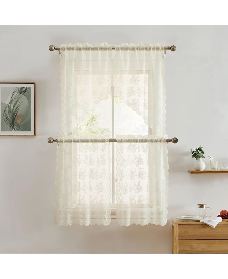 Hlc.me Jolene Floral Rod Pocket Lace Semi Sheer Voile Short Valance for Small