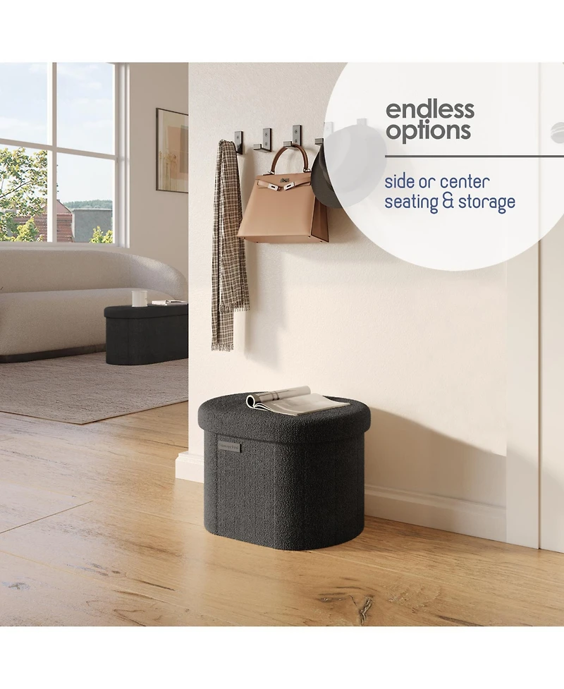 Ovel Boucle Ottoman Storage Bench – Modern Foot Stool