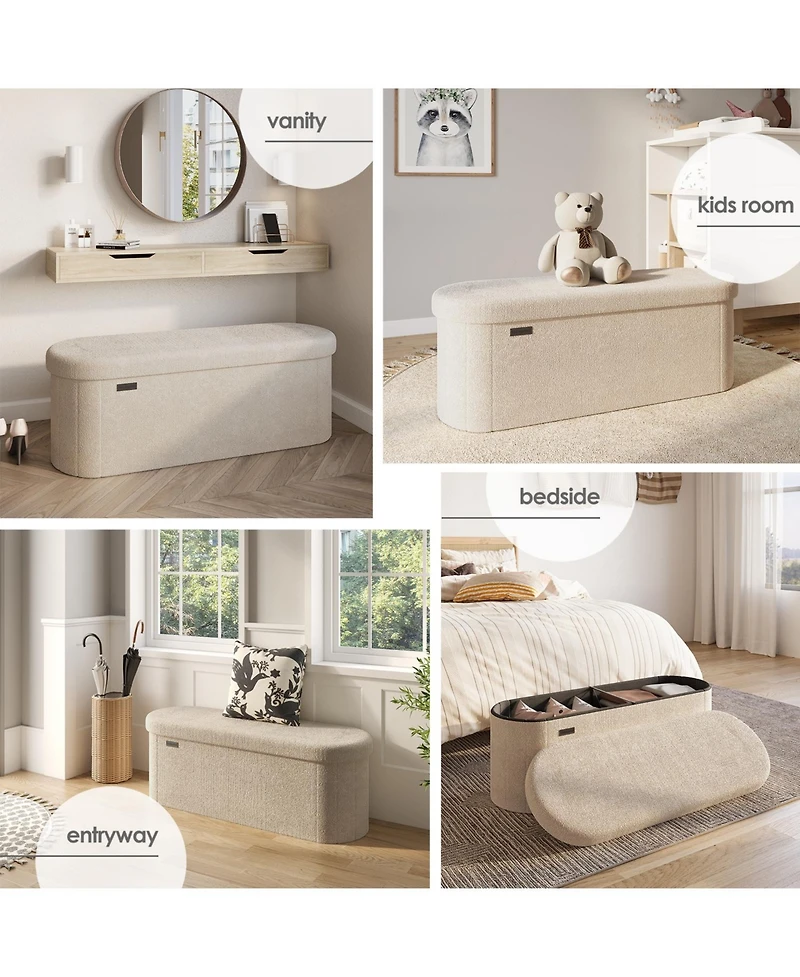 Ovel Boucle Ottoman Storage Bench – Modern Foot Stool
