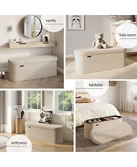 Ovel Boucle Ottoman Storage Bench – Modern Foot Stool