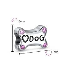 Bling Jewelry Sterling Silver Dog Bone Pink Cz Heart Charm Bead Bracelet Puppy Pet Theme