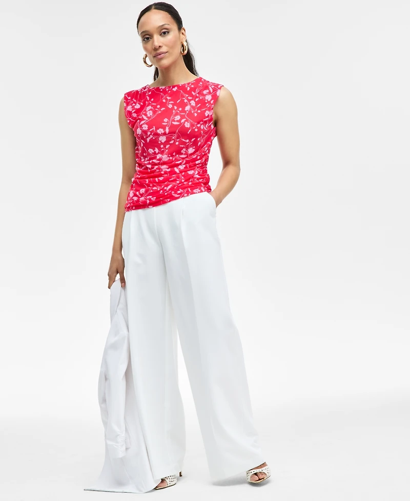 I.n.c. International Concepts Women's Printed Ruched Mesh Top, Exclusively at Macy's