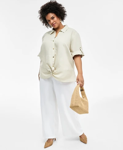 I.n.c. International Concepts Plus Size Linen-Blend Twist-Hem Shirt, Exclusively at Macy's