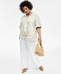 I.n.c. International Concepts Plus Size Linen-Blend Twist-Hem Shirt, Exclusively at Macy's