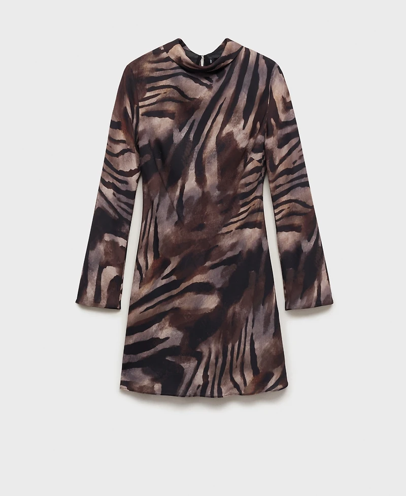 Mango Women's Short Satin Animal Print Dress