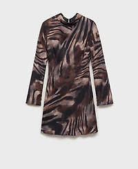 Mango Women's Short Satin Animal Print Dress