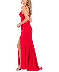 Alex & Sophia Juniors' Corset Draped-Front Side-Slit Gown