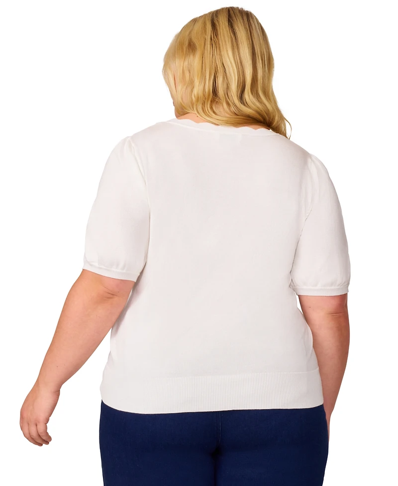 Melissa Paige Plus Elbow-Sleeve Scalloped-Neck Sweater, Exclusively