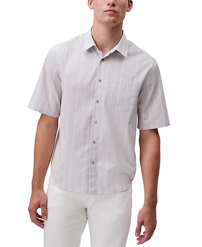 Calvin Klein Men's Relaxed Fit Short Sleeve Poplin Striped Button-Front Shirt