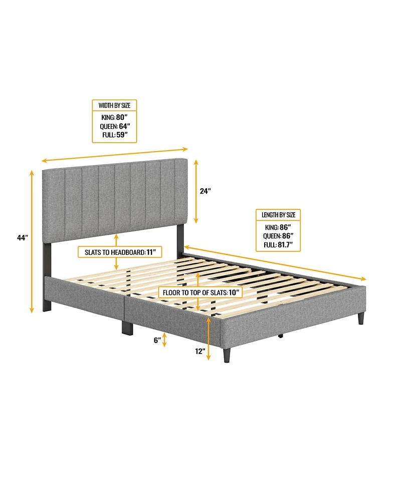 Leah Linen Upholstered Platform Bed Frame with Adjustable Headboard - Boyd Sleep, 13 slat support