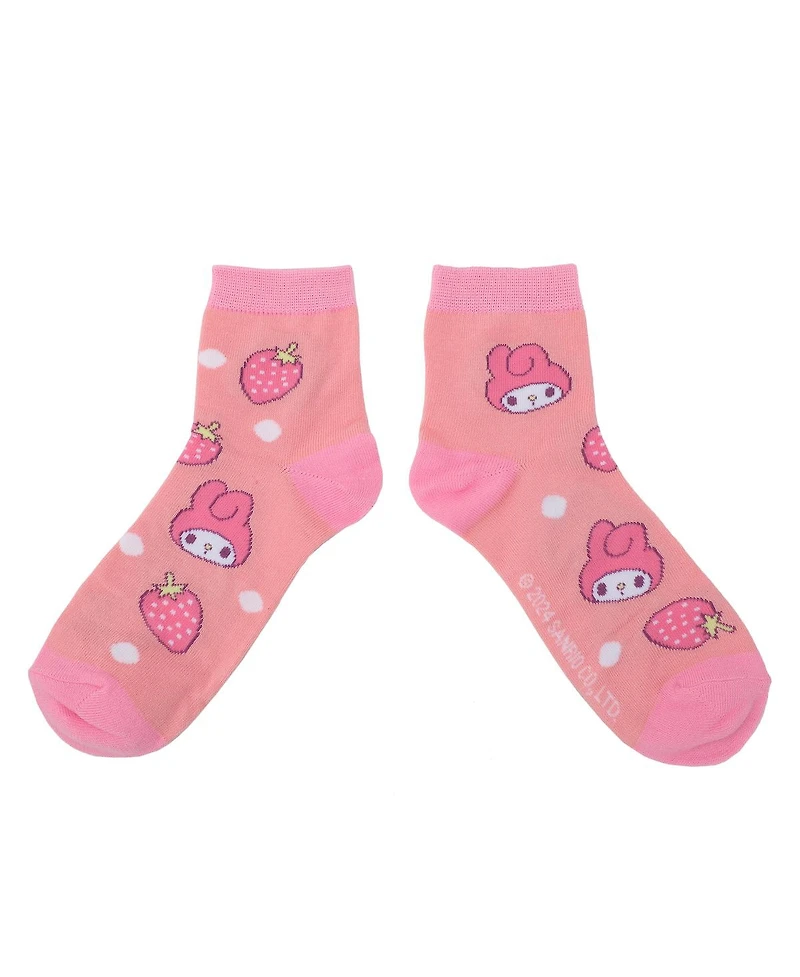 Hello Kitty Women's Friends Character Print 3-Pair Casual Quarter Crew Socks