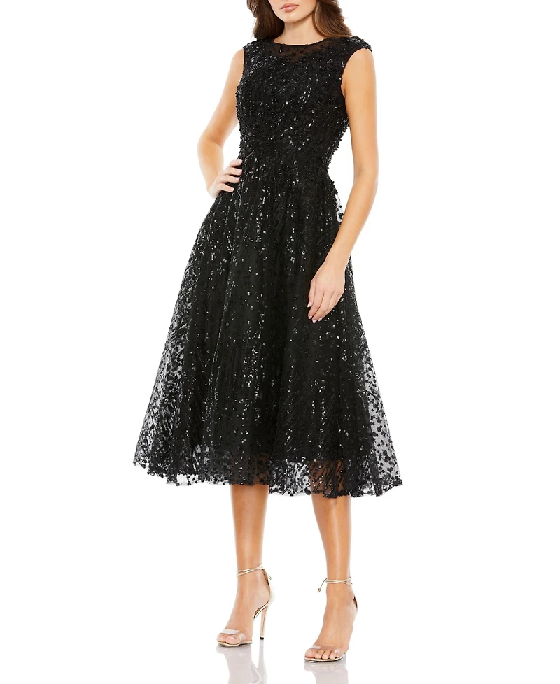 Mac Duggal Women's Sequined Cap Sleeve Fit And Flare Dress