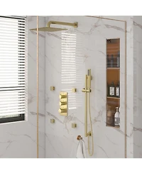 12-Inch Luxury Thermostatic Shower System with Body Jets, Stainless Steel Square Rainfall Head, and Handheld Spray, 4 Side Jets
