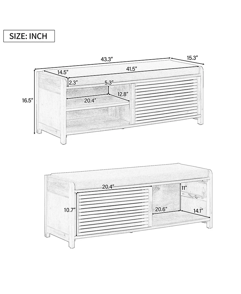 Streamdale Distressed Shutter Storage Bench with Acacia Veneer for Retro Charm for Living Room