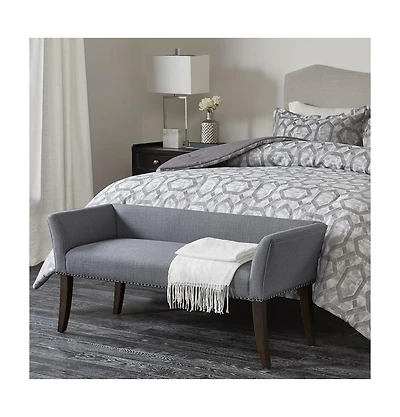 Upholstered Accent Bench with Nailhead Trim and Solid Wood Legs-The Pop Home
