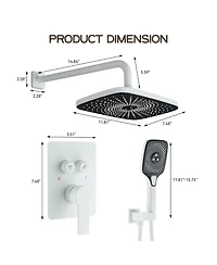 2-Function Shower System, Wall Mounted 10" Rain Shower Head, High-Pressure Luxury Shower Faucet Set with Temperature Display, Matte White