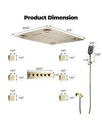5-Function Luxury Thermostatic Shower System with Body Jets, Led Lights, Rainfall Head, and Handheld Spray, Brushed Gold