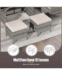 Gymax Set of 7 Dining Furniture Set Pe Rattan Sectional Sofa Set Patio