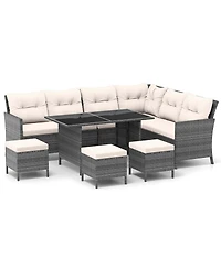 Gymax Set of 7 Dining Furniture Set Pe Rattan Sectional Sofa Set Patio