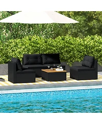 Gymax 5 Piece Outdoor Furniture Set w/ Seat & Back Cushions Acacia Wood Tabletop