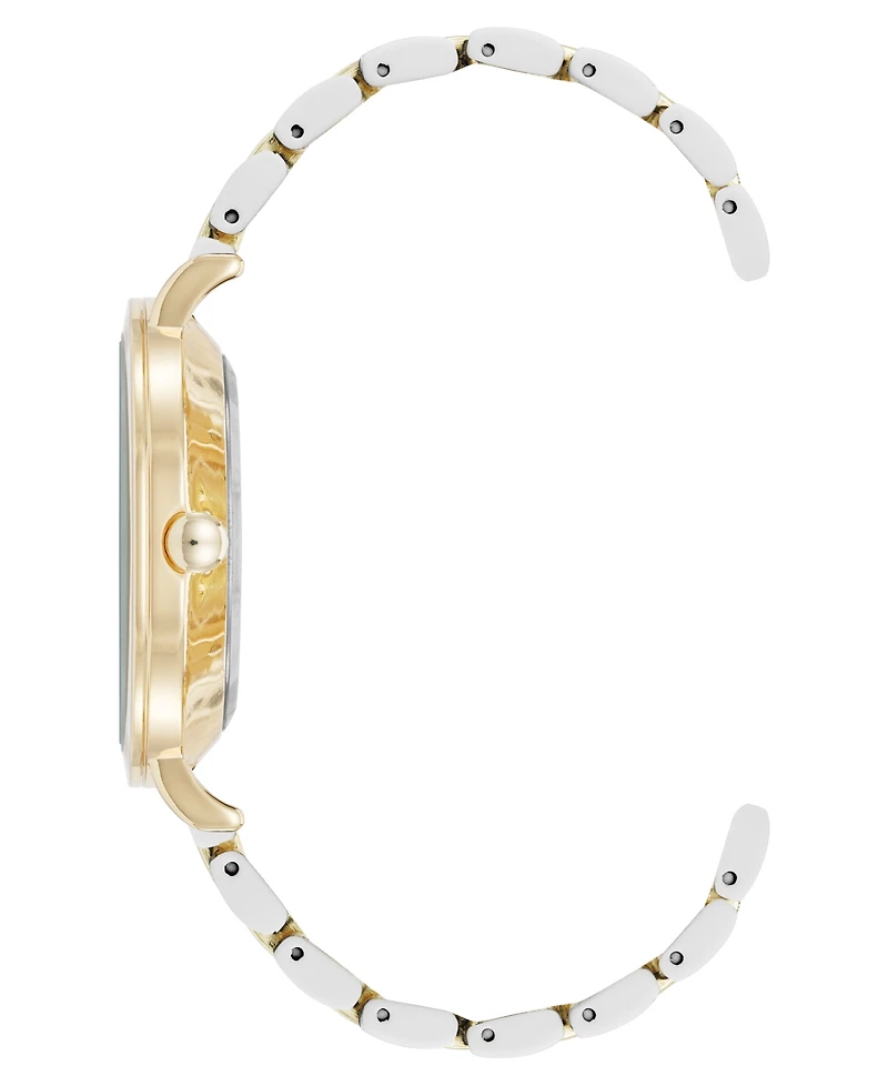 Nine West Women's Quartz White Silicone and Gold-Tone Metal Alloy Watch, 36mm