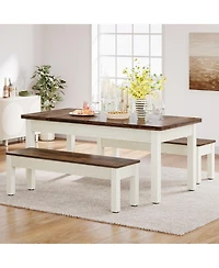 Tribesigns 55-Inch Large Dining Table Set for 4-6, 3 Pieces Wood Kitchen Table with 2 Benches, Rectangular Dinner Room Table Set for Kitchen, Dining R