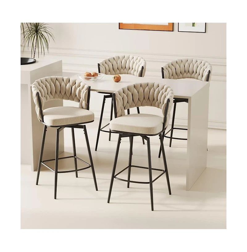 Set of 2 Counter Height Swivel Stools, 26.3 Inch Modern Upholstered Chairs with 360° Rotation and Metal Frame -The Pop Home
