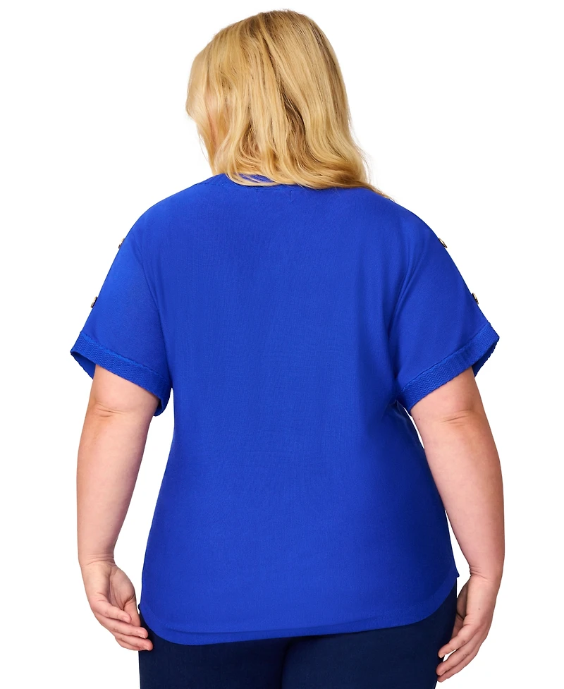 Melissa Paige Plus Zigzag-Trim Button-Shoulder Sweater, Exclusively at Macy's