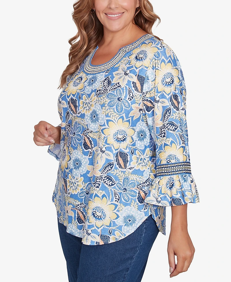 Ruby Rd. Plus Bohemian Floral Puff Print Crewneck Top