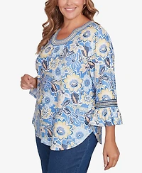Ruby Rd. Plus Bohemian Floral Puff Print Crewneck Top