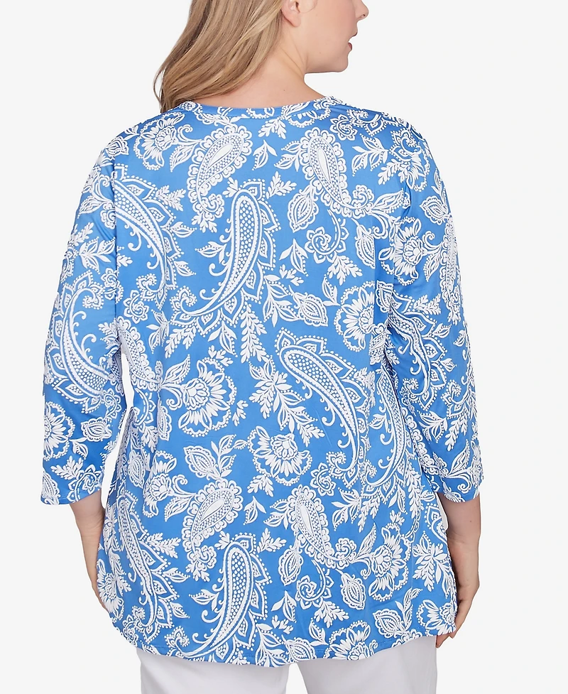 Ruby Rd. Plus Jacobean Paisley Puff Print V-Neck Top