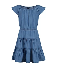 Tommy Hilfiger Big Girls Denim Tiered Flutter Sleeve Dress