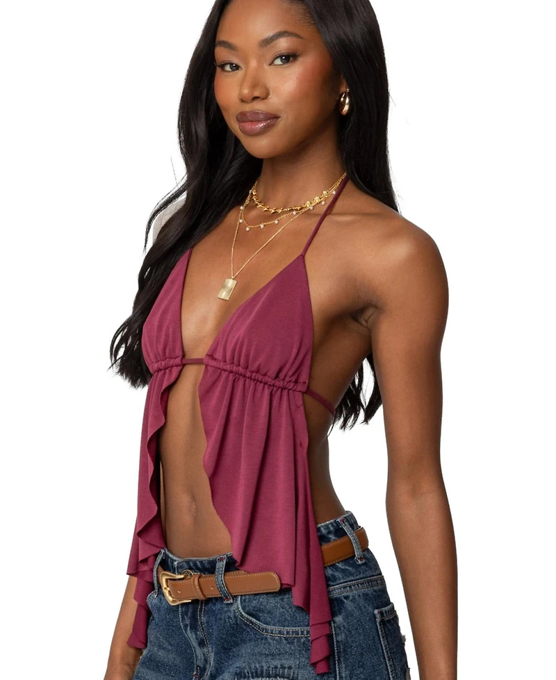 Edikted Womens Calla Split Front Backless Halter Top