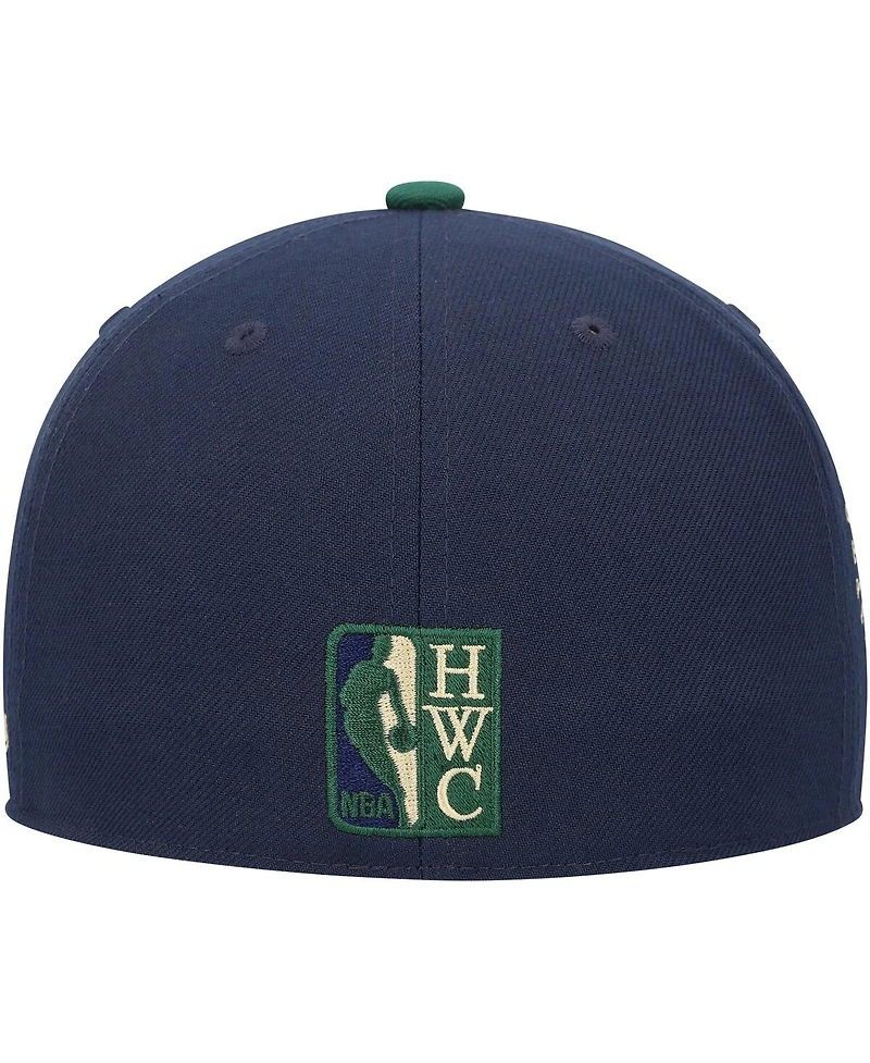 Men's Mitchell & Ness Navy, Green Miami Heat 15th Anniversary Hardwood Classics Grassland Fitted Hat