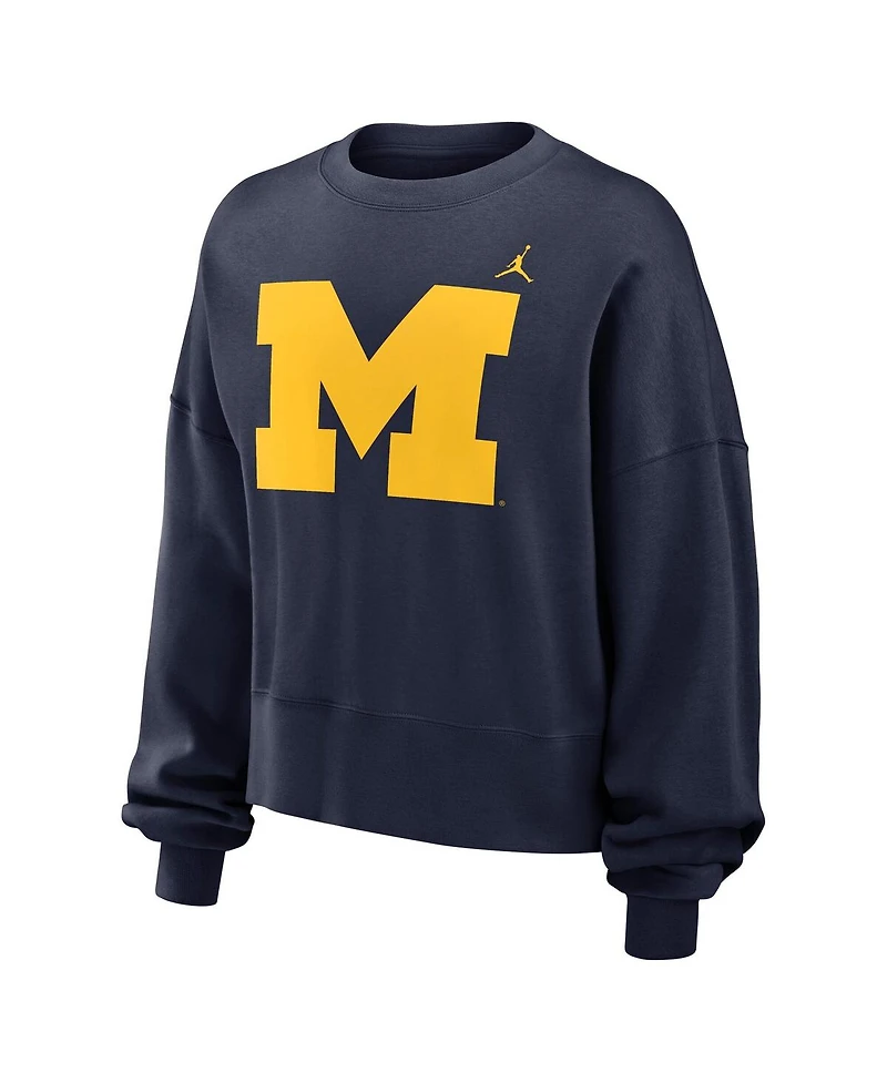 Jordan Women's Navy Michigan Wolverines Essential Fleece Oversized Logo Pullover Top