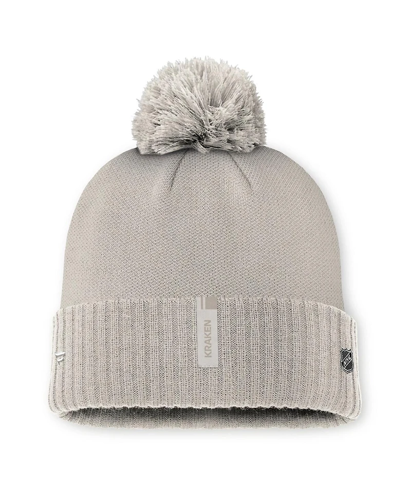Fanatics Women's Tan Seattle Kraken Authentic Pro Road with Pom Cuffed Knit Hat