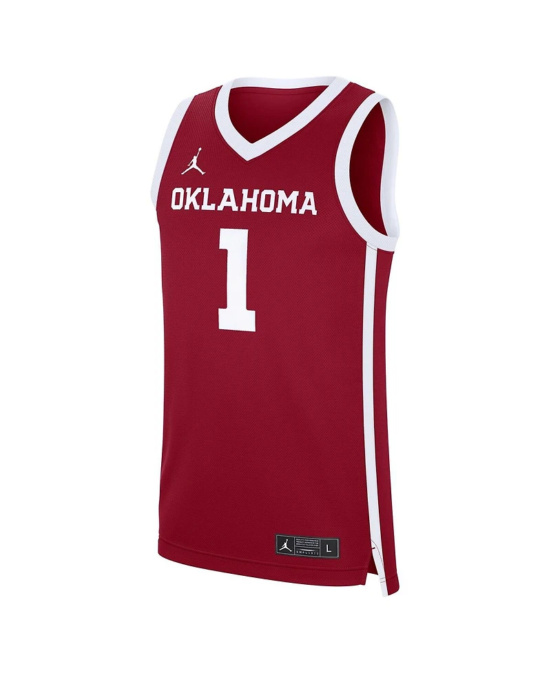 Jordan Men's Crimson Oklahoma Sooners 1 Road Replica Basketball Jersey