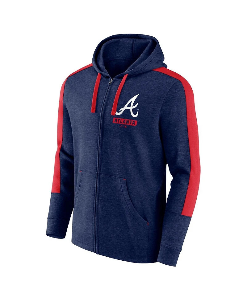 Fanatics Men's Heather Navy Atlanta Braves Gains Fleece Full-Zip Hoodie