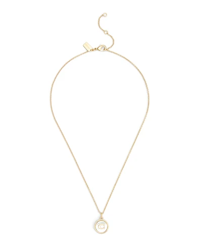 Coach Signature Mother of Pearl Coin Pendant Necklace
