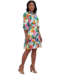 Jessica Howard Women's Floral Balloon-Sleeve Split-Neck Dress