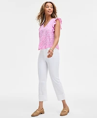 On 34th Women's Printed Ruffle V-Neck Top, Exclusively at Macy's